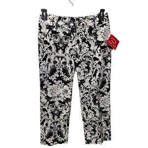 Oscar De La‎ Renta Missy Black & White Floral Cropped Pants Size 6 NWT